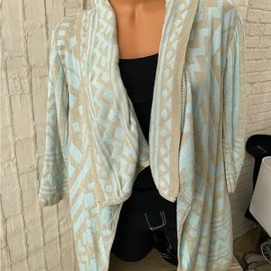 Women’s DEB Aztec Open Front Cardigan Mint/Taupe Sz L NEW